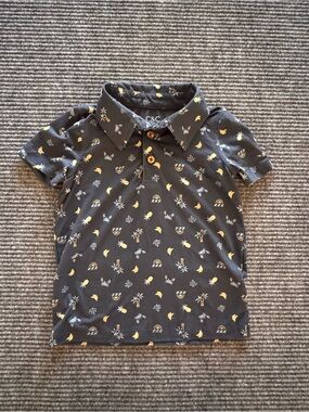 C&C California Charcoal Polo with Yellow & Light Gray Palm Print Boys 4T 4